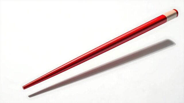 A red, tapered object with a light-colored end casts a shadow on a white background