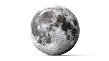 Naklejka premium Detailed view of the moon's surface with craters and maria against a clean white background