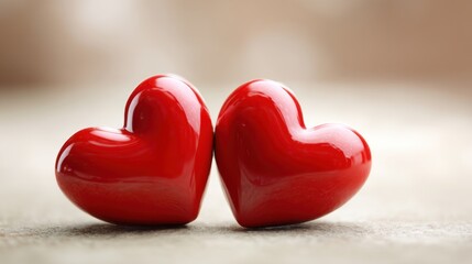 Fototapeta premium Red ceramic hearts on soft background symbolizing love and affection.