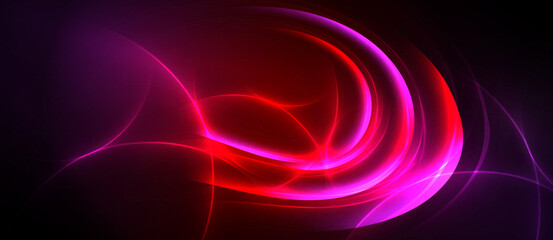 Obraz premium Abstract swirls, vibrant reds, pinks dominate dark background. Flowing lines create dynamic, energetic visual impact.