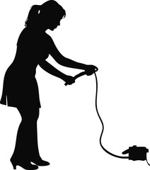 Woman Unplugging A Cord Silhouette