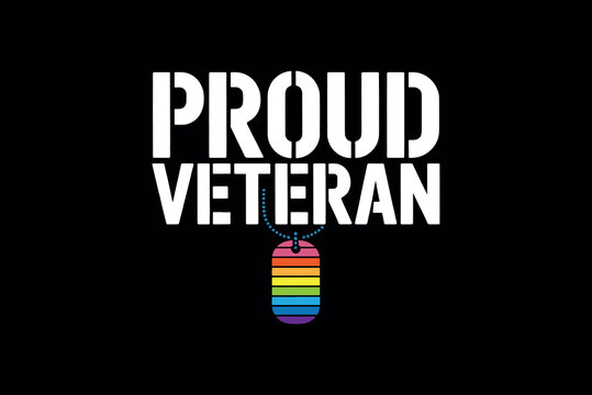 Proud veteran illustration holding lgbtq gay pride flag with army dog tag and military badge SVG Cutting T shirt Design