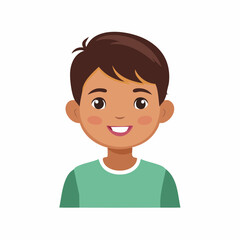 Smiling young boy illustration. Portrait of happy child with dark hair and a teal colored shirt.