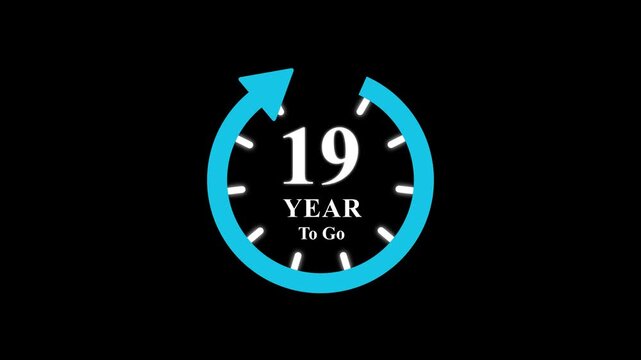 19 years to go, icon, stile, timer, countdown, Count time display with numbers. business, sale, label button ,promotion clock signs business and Motion graphics of year concept