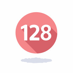 Number 128 displayed in white on a pink circle with long shadow effect.
