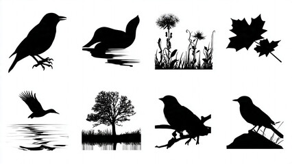 birds silhouettes set