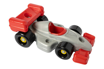 Fototapeta premium Plastic toy racing car with red and silver colors cut out