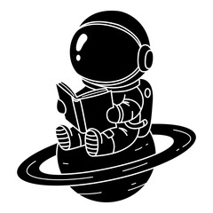 Astronaut icon in glyph style. An astronaut is studying