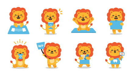 Fototapeta premium Set of Cute Lion Characters in Different Poses
