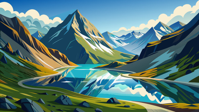 Very beautiful B&acirc;lea Lake along the Transfăgărășan road reflects dramatic alpine peaks and glacial surroundings, showcasing Romania&rsquo;s high-altitude mountain landscape with crystal water and breathtaki