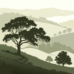 Serene countryside tree silhouette © AX