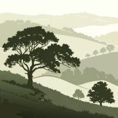 Canvas schilderij Kaki Serene countryside tree silhouette  © AX