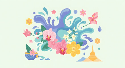 Fototapeta premium Colorful Flowers and Paint Splash Art.