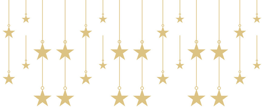 Golden stars hanging from chains on a white background. Hanging Star for Islamic Header Decoration Element Vector illustration