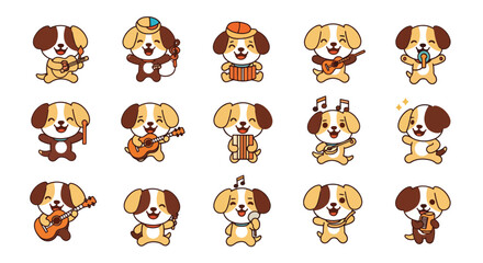 Fototapeta premium Cute Cartoon Dog Musician Character Collection
