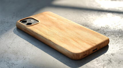 Fototapeta premium Wooden phone case on textured surface