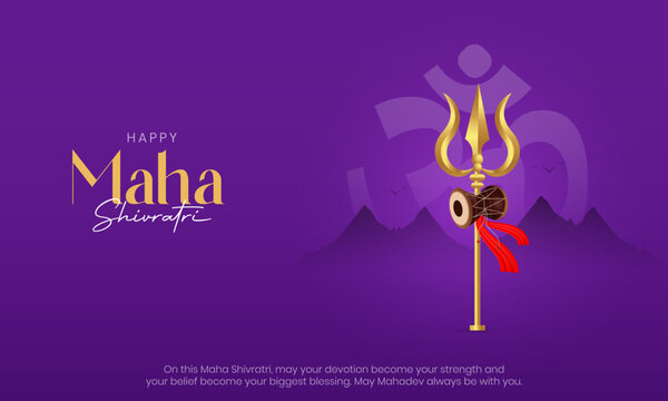 Happy Maha Shivratri Banner and Background. Hindu Festival Maha Shivratri Creative with Text and Lord Shiva Trishul Vector Illustration