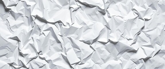 Obraz premium Deep creases and shadows on a crumpled sheet of white paper, texture, wrinkle