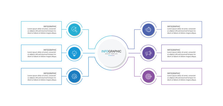 Vector infographic label design with circle infographic template design and 6 options or steps.
