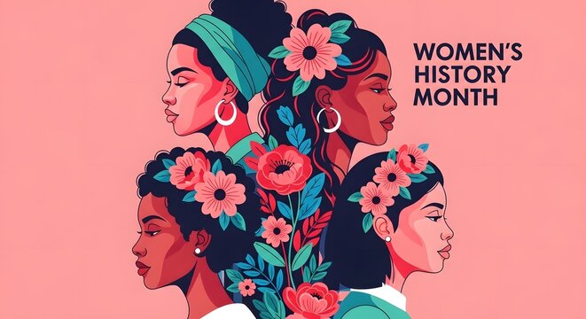 Portrait of a woman with floral elements representing womens history month and celebrating female empowerment and resilience