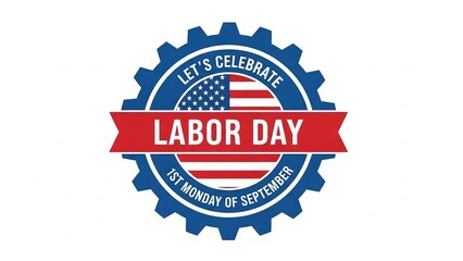 Labor day celebration emblem with american flag