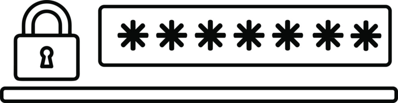 Password Input Field with Padlock Icon and Asterisks on White Background vector illustration