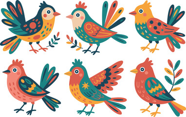 Fototapeta premium Colorful Illustrated Birds Playful and Creative Designs in Vibrant Patterns