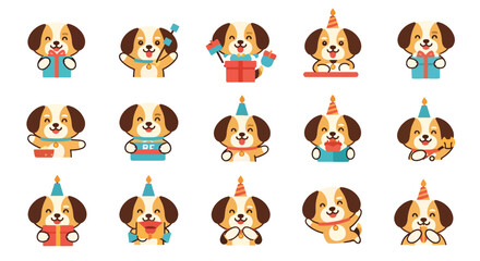 Fototapeta premium Cute Puppy Cartoon Character Set For Celebrations
