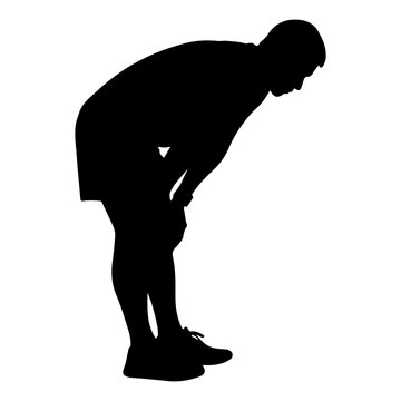 Silhouette of a runner catching their breath after exertion Vector