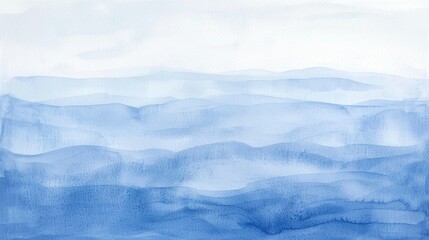Obraz premium Serene Ocean Horizon with Soft Blue Watercolor Waves and Sky