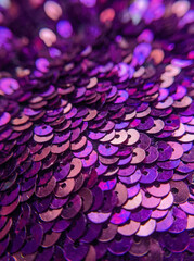Obraz premium Close macro of iridescent purple and rose sequins reflecting light