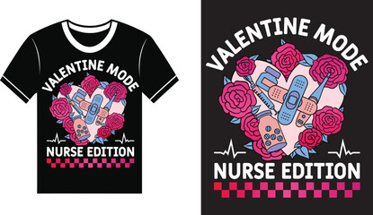 Nurse Valentine T-Shirt Design with Heart and Stethoscope,  Minimal Nurse Valentine T-Shirt Design for Valentine&rsquo;s Day, Nurse Valentine Shirt Design with Medical Elements