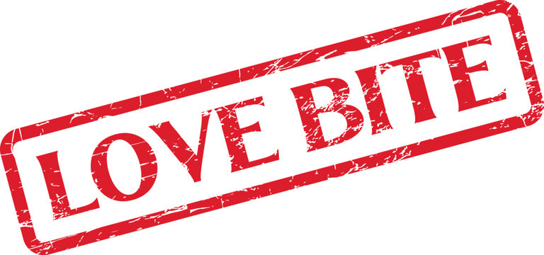 Grungy red LOVE BITE stamp marking for passionate relationships and romantic declarations