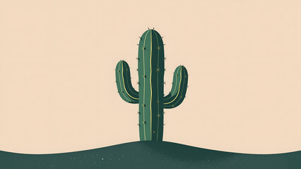 Single Cactus Standing in Minimal Desert Landscape