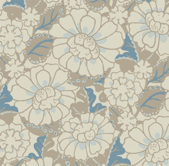 Obraz premium Big flowers pattern, upscale floral pattern. graphical textures floral, trendy colors pattern , flowers background with leaves. vector illustration.