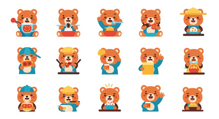 Fototapeta premium Cute Cartoon Bear Character Set Various Activities