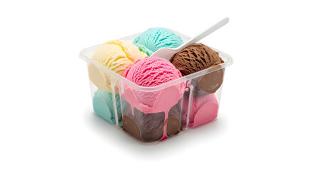 Single Serving Ice Cream in Disposable Box with Spoon on White Background