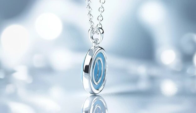 elegant sterling silver pendant necklace with oval larimar stone, light sky blue gemstone with natural white marbling patterns