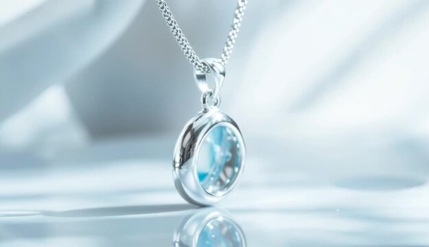 elegant sterling silver pendant necklace with oval larimar stone, light sky blue gemstone with natural white marbling patterns