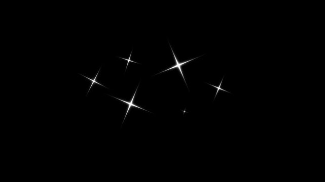 Star twinkling shine animation, Stars shine effect, white cartoon blinking stars, flat vector doodle sparkle, 2D shining twinkle effect on black screen,  twinkle star animation on transparent. 4K