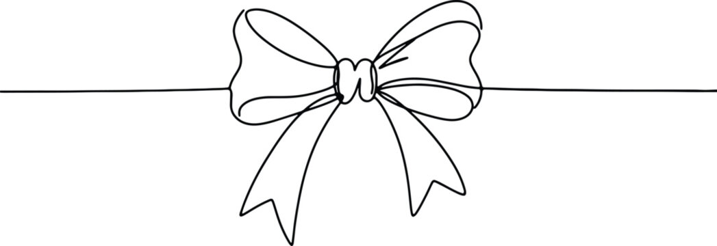 A clean and minimalistic continuous one line drawing of a bow on a ribbon, vector illustration