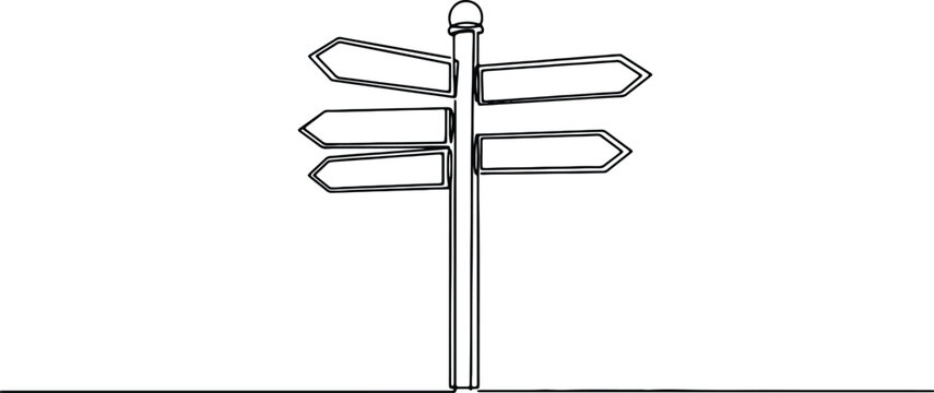 A clean and minimalistic continuous one line drawing of a directional signpost, vector illustration