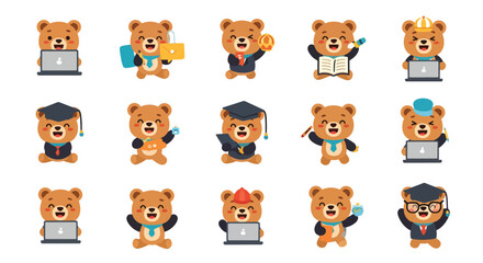 Fototapeta premium Cute Cartoon Bear Character Emoticons Set