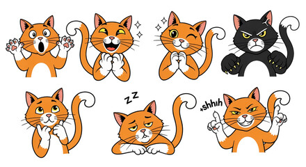 Fototapeta premium Cartoon cats in various poses.