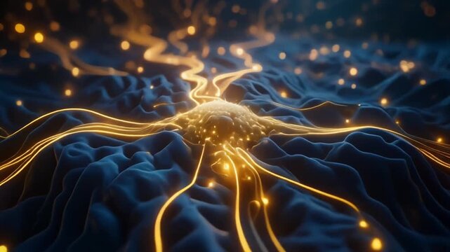 Glowing neural network resembling a neuron pattern, suitable for tech or scientific concepts in design projects and presentations.