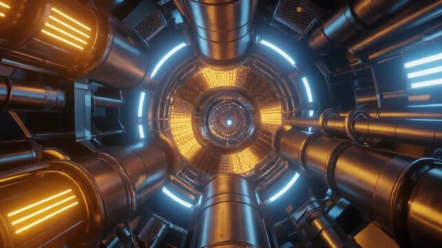 Futuristic Sci Fi Tunnel Background Metal Structure Technology Loop