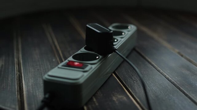 Hand plugging phone charger into extension cord