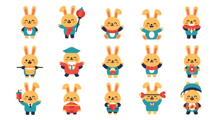 Obraz premium Set of Cute Cartoon Bunny Character Designs