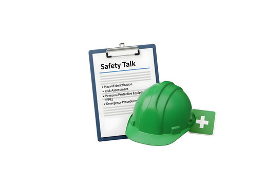 Industrial safety green hard hat and clipboard checklist png on transparent background