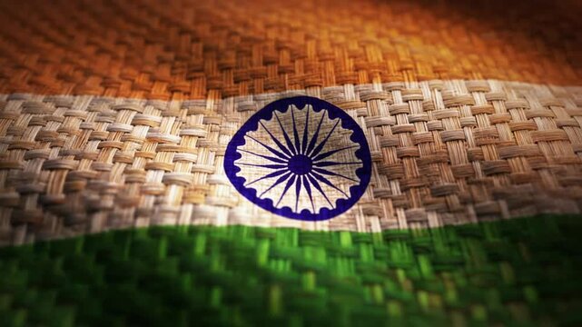 Indian flag with woven texture suitable for designs related to india, patriotism, textiles, culture, diversity, and national holidays.